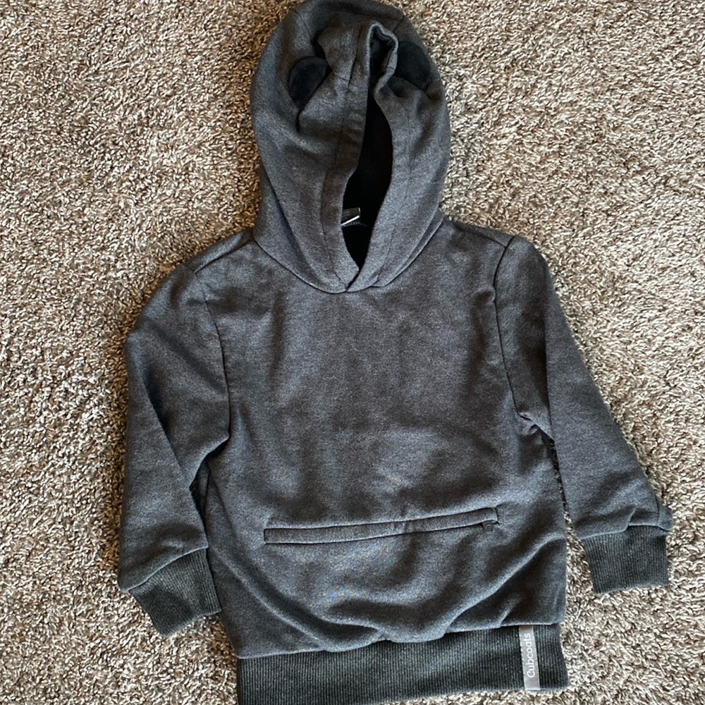 Cubcoats Panda Gray Pullover Hoodie Sweatshirt, Panda Stuffie, Toddler size 2
